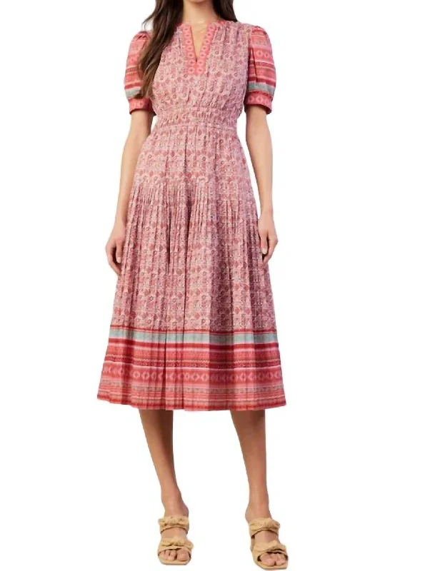 Charming Women's Garments Chic Allure Adobe Midi Dress In Red Multi