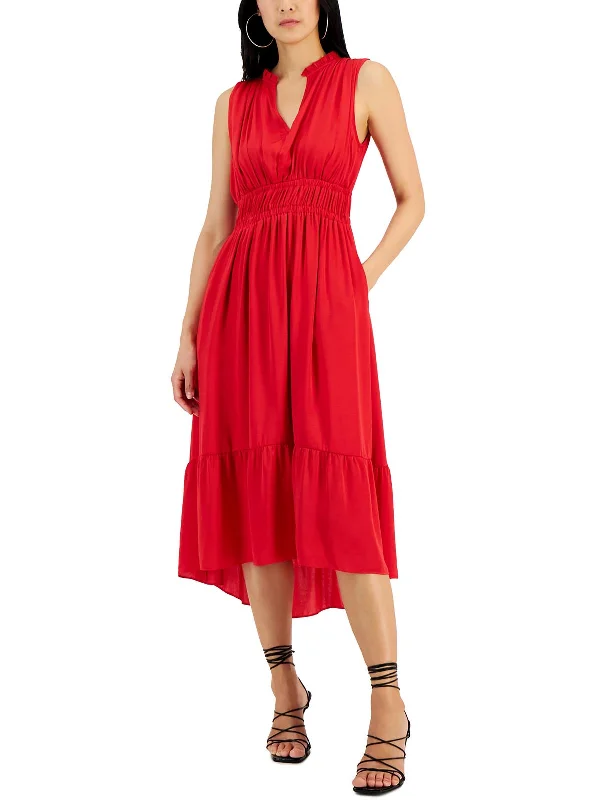 Women's Professional Attire Summer Fashion Womens Gathered Midi Midi Dress