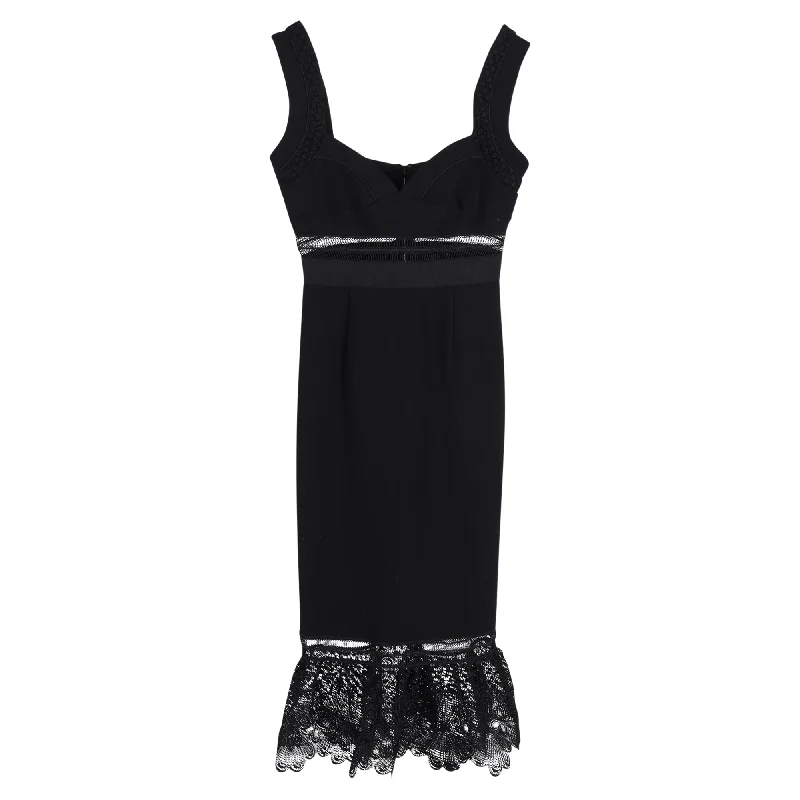 Women's Active Garments For Workouts Effortless Sophistication Self-Portrait Olivia Crepe & Lace Detail Sleeveless Midi Dress in Black Polyester