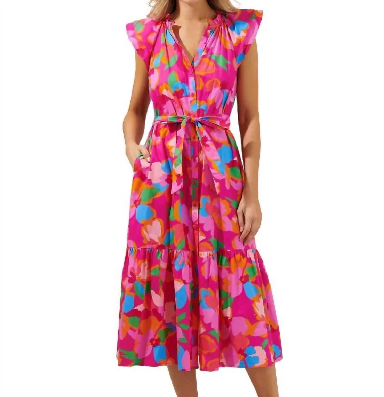 Vintage Clothing For Women Limited - Edition Drops Daphne Button Midi Dress In Fuschia Multi