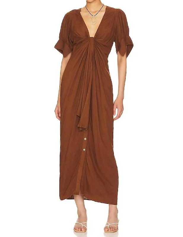 Women's Seasonal Clothes Chic Allure Vintage Summer Midi Dress In Chocolate