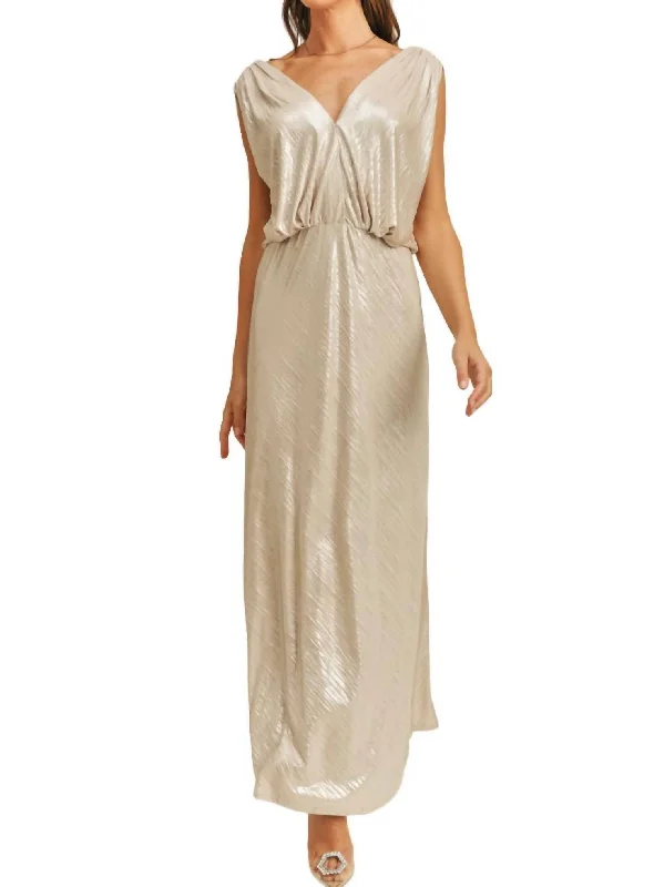 Women's Plus-Size Clothes Feminine Elegance Shimmer Maxi Dress In Grey Silver