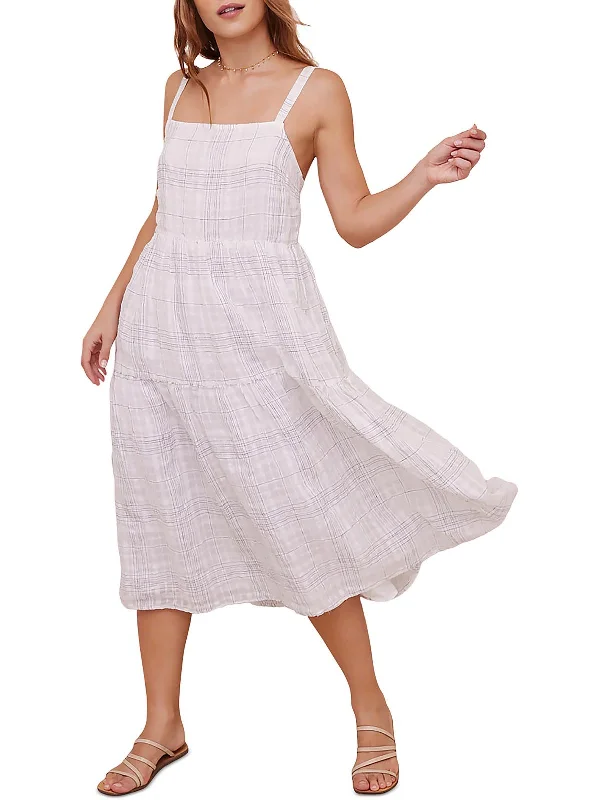 Tailored Clothing For Women Graceful Cut Womens Linen Tie Back Midi Dress