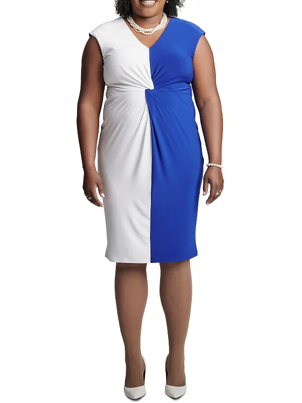 Women's Evening Clothing Weekend Special Plus Womens Colorblock Work Wear Midi Dress