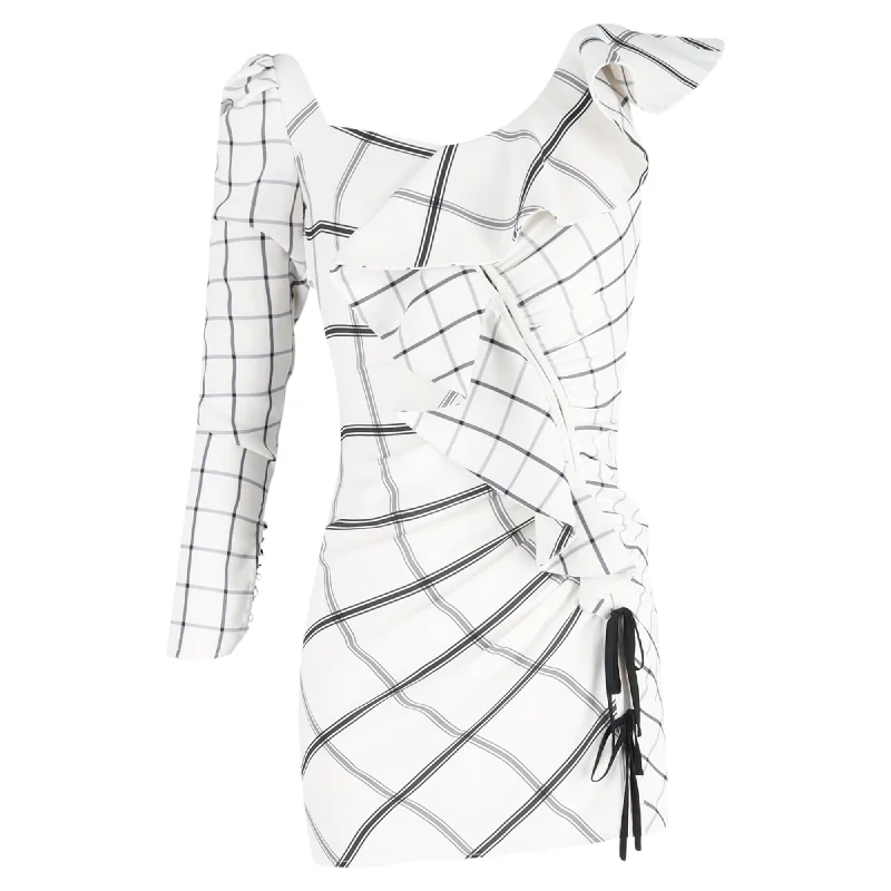 Women's Sporty Chic Clothes Chic Allure Self-Portrait Plaid Print Mini Dress in White Polyester