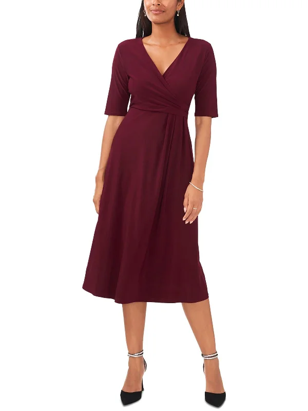 Women's Weekend Outfit Romantic Date - Night Ensemble Petites Womens V-Neck Short Sleeve Midi Dress