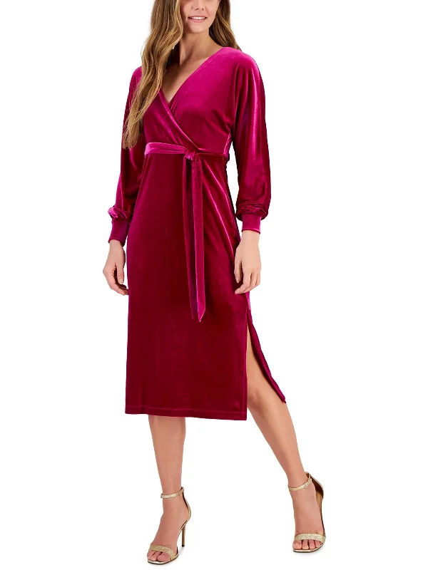 Women's Transitional Attire Soft Textures Womens Velvet A-Line Midi Dress