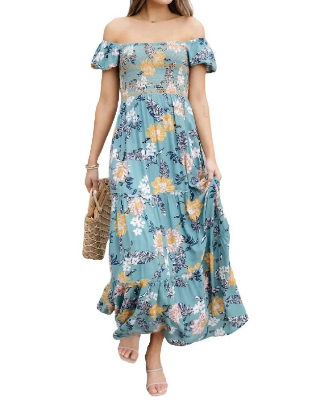 Chic Women's Outfit Subtle Sophistication Secret Garden Maxi Dress In Blue