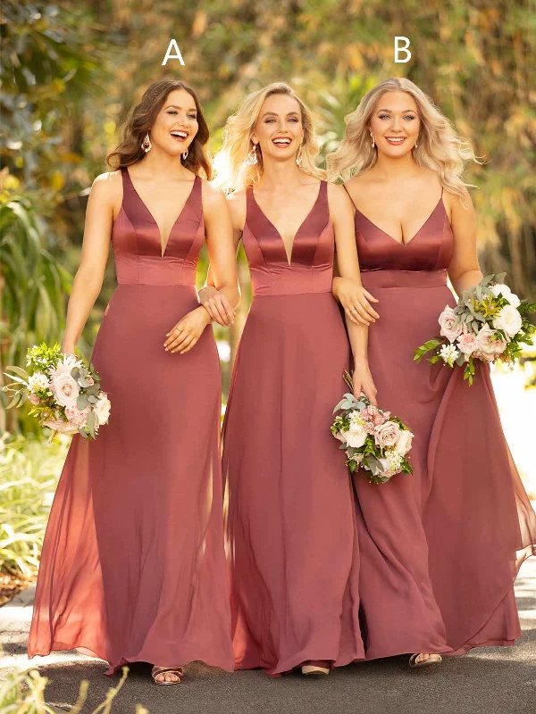 Modern Women's Clothes Vintage Retro Party Wear Mismatched Long Bridesmaid Dresses, Satin Top Chiffon Bridesmaid Dresses, Affordable 2022 Bridesmaid Dresses