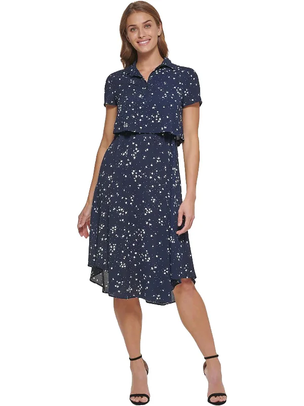 Women's Attire Effortless Comfort Womens Floral Print Knee Length Shirtdress