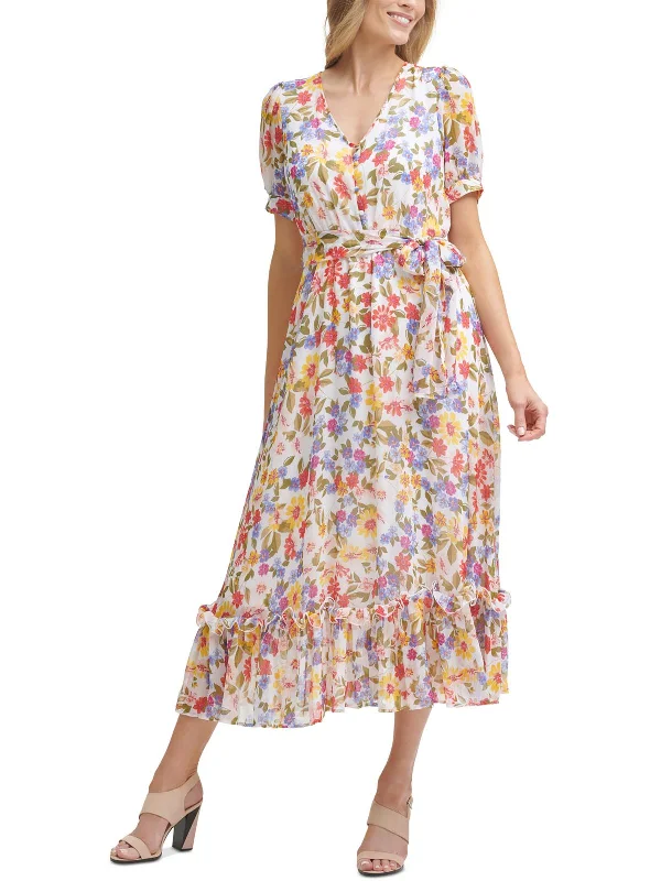 Women's Floral Print Outfit Save On Classic Elegant Styles Womens Floral Overlay Midi Shift Dress