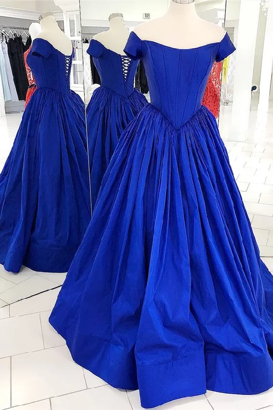 Women's Athletic Apparel Today Only Off the Shoulder Royal Blue Ball Gown prom dress with Cap Sleeves cg3816