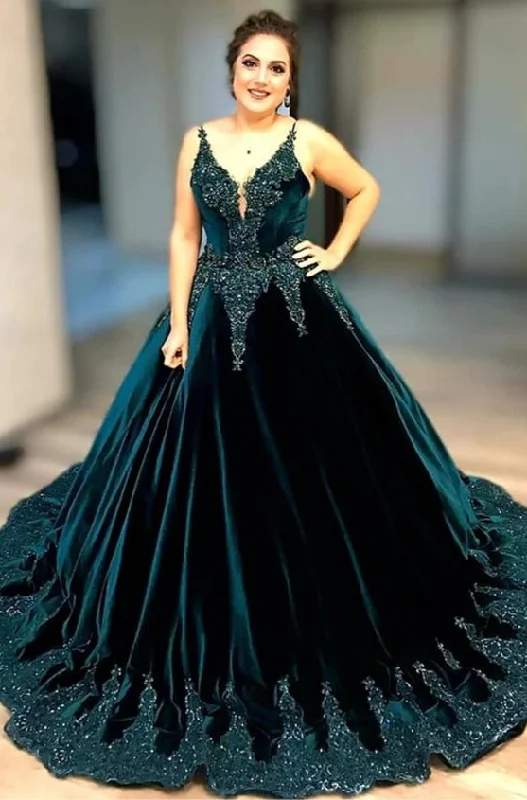 Women's Sporty Clothes Contemporary Elegance Forrest Embroidery Lace Ball Gowns Prom Dresses V Neckline with Beads    cg18807