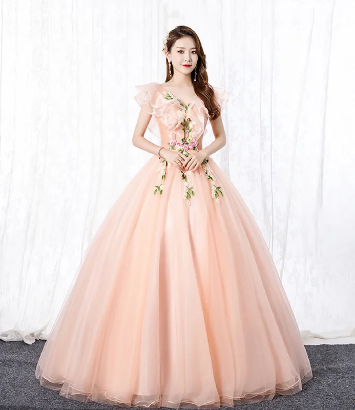 Women's Casual Outfit Feminine Grace PINK TULLE LACE LONG BALL GOWN DRESS FORMAL DRESS PROM DRESS EVENING DRESS   cg18411