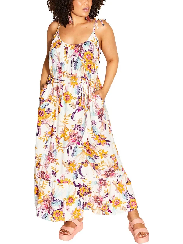 Women's Transitional Attire Vibrant Prints Womens Crinkled Long Maxi Dress