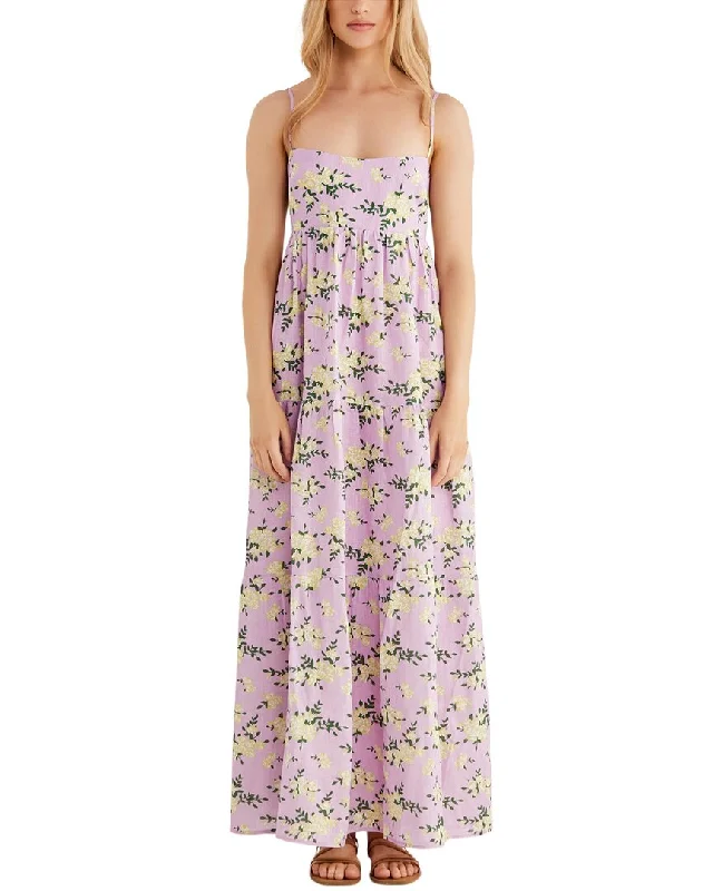 Women's Resort Apparel Flowy Fabric Rumer Lilac Floral Linen Maxi Dress