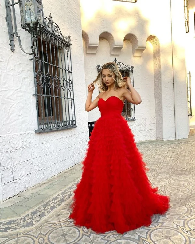 Women's Attire Vintage Look Princess Red Tiered Long Ball Gown Prom Gown   cg19499