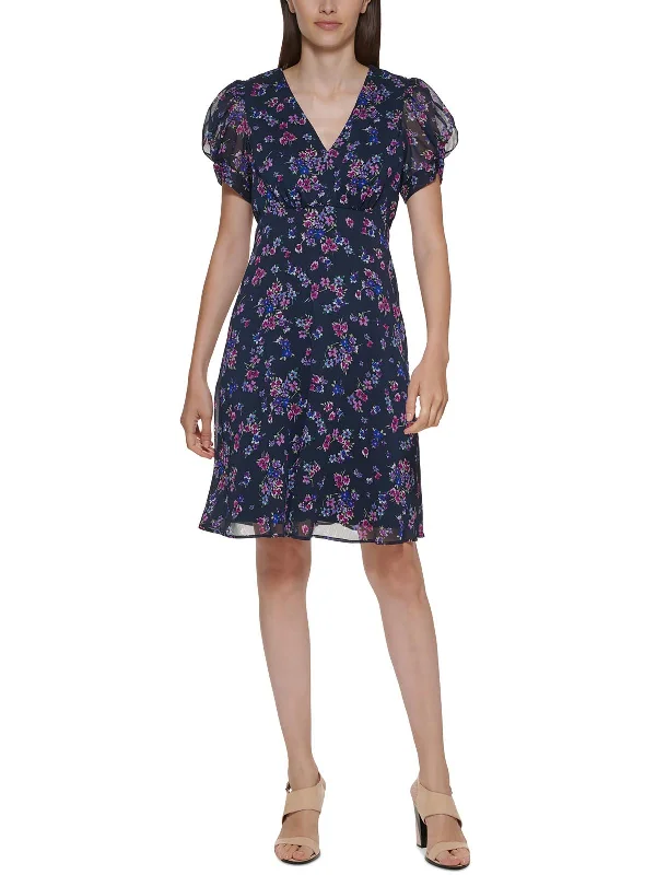 Women's Classic Outfit Weekend Special Petites Womens Floral Print Short Mini Dress