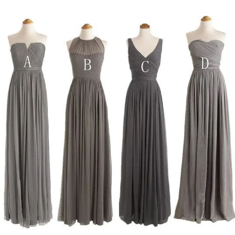 Women's Seasonal Attire Luxury Style Grey Cheap Simple Mismatched Styles Chiffon Floor-Length Formal Long Bridesmaid Dresses, WG188