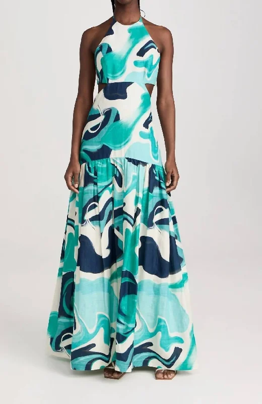 Women's Trendy Attire Romantic Flair Rosalia Maxi Dress In Turquoise Marble