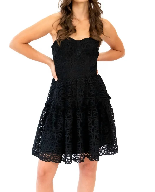 Formal Outfit For Women Vintage Elegance Floral Lace Mini Dress in Black