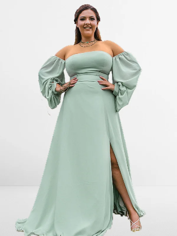 Stylish Women's Outerwear Apparel Classic Appeal 2025 Plus Size Sage Green Bridesmaid Dresses Chiffon Puffed Sleeves