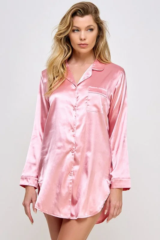 Comfortable Women's Attire Romantic Flair Kimberly Satin Sleepshirt