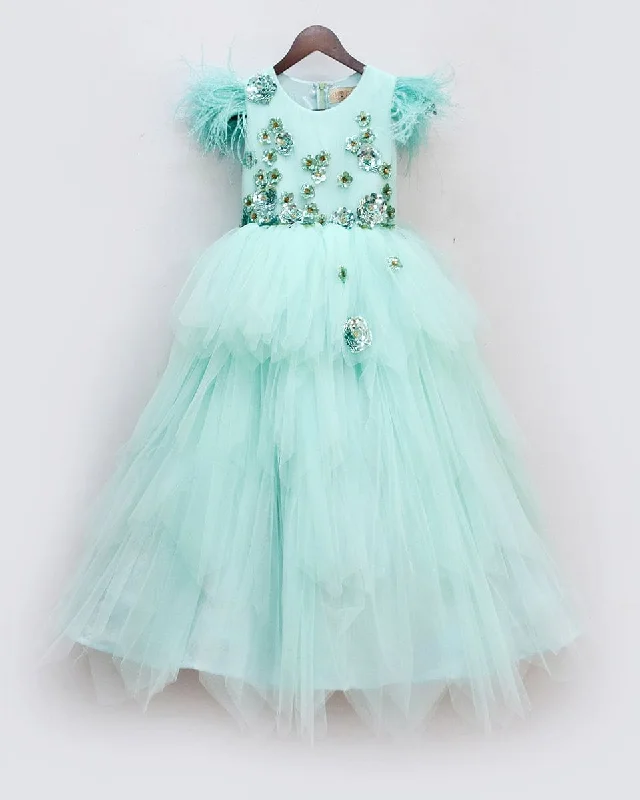 Women's Evening Wear Outfit Coastal Beach - Inspired Style Pre-Order: Aqua Green Net Gown