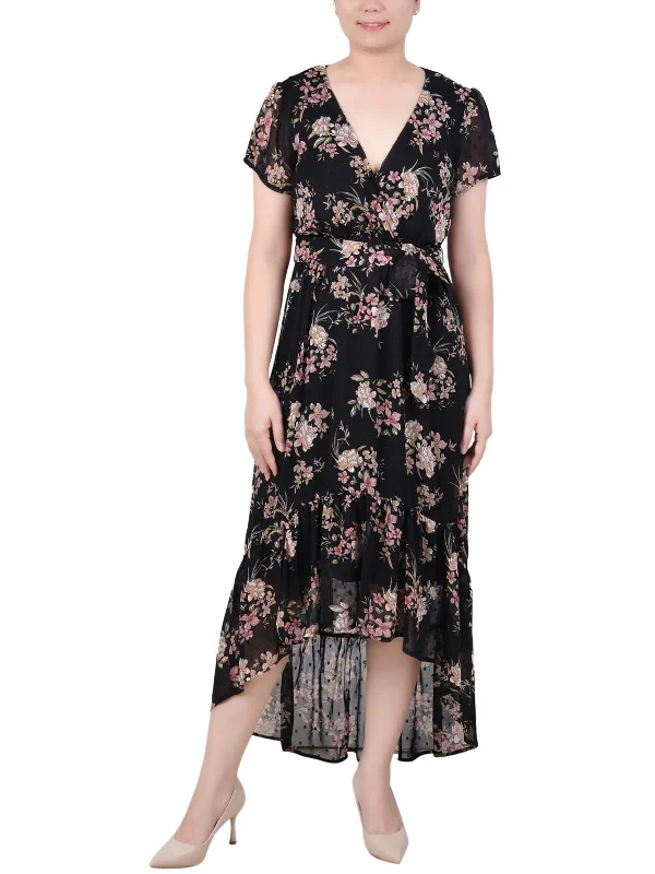 Women's Seasonal Wardrobe Clothing Casual Chic Petites Womens Chiffon Hi-Low Midi Dress