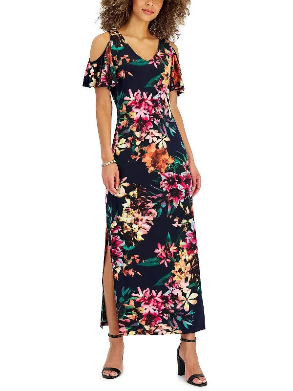 Women's Holiday Outfit Dreamy Draping Petites Womens Floral Long Maxi Dress