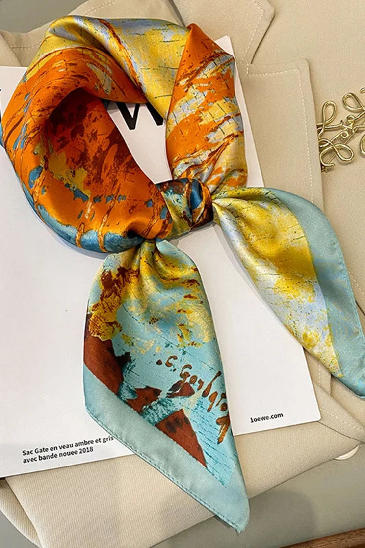 Elegant Women's Attire Modern Glamour Abstract Print Satin Scarf