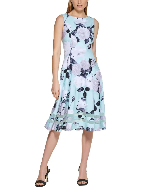 Women's Seasonal Garments Alluring Design Petites Womens Floral Print Knee Midi Dress