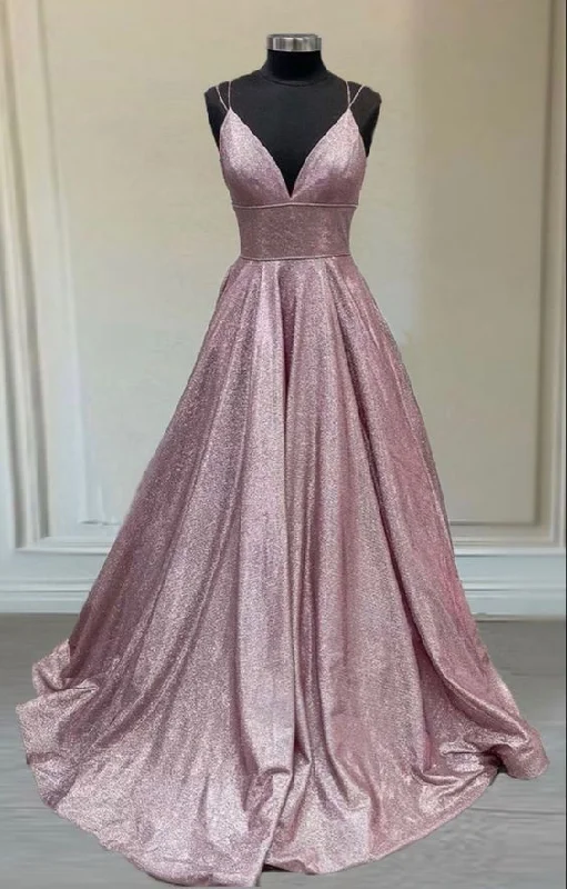 Women's Contemporary Apparel Urban Sophistication Pink glitter prom dresses v neck spaghetti straps ball gown    cg18873