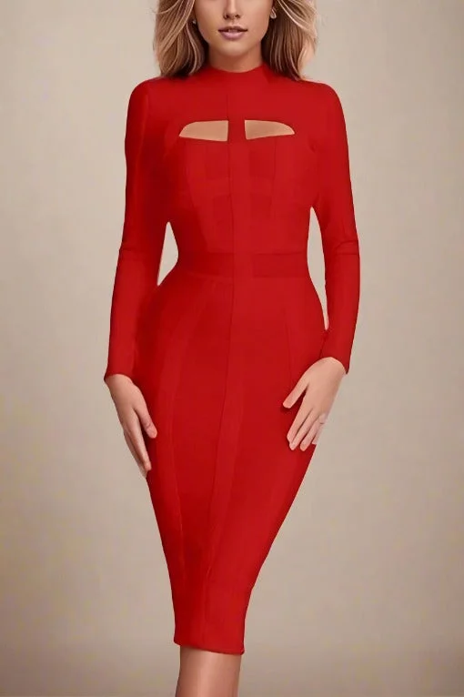 Women's Clothing With Trendy Designs Minimalist Chic Brooke Long Sleeve Bandage Dress - Lipstick Red