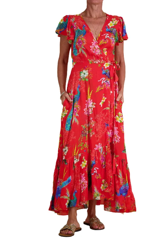 Classic Women's Apparel Luxury Style Colombo Wrap Maxi Dress In Red