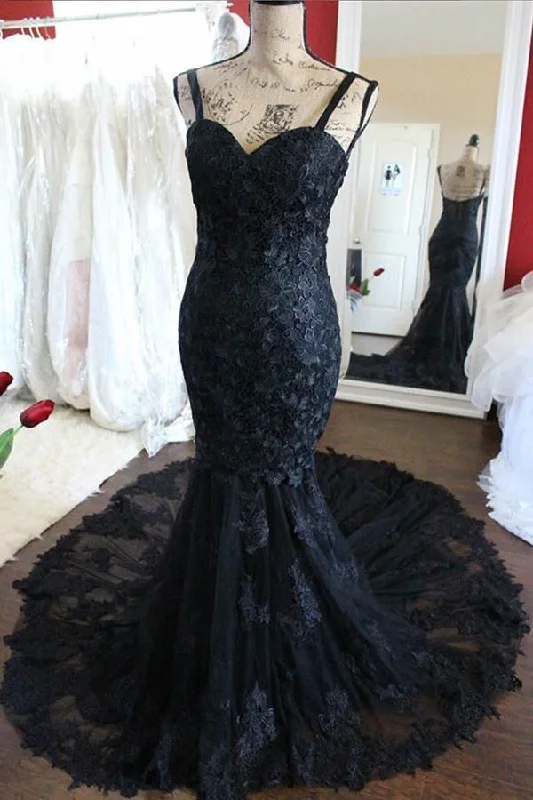 Women's Comfortable Lounge Garments Cottagecore Rustic Charm Style Hot Black Lace Evening Dresses UK Straps Mermaid Simple Wedding dress