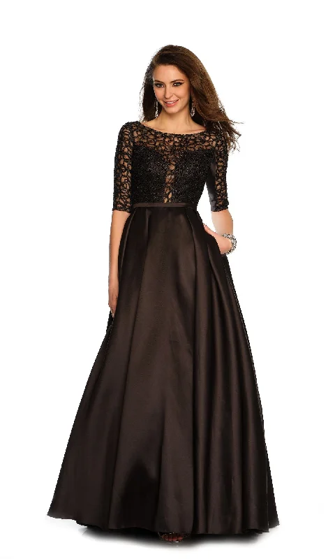 Vintage-Inspired Garments Elegant Details Sleeved Long Prom Ball Gown: Dave & Johnny 11345