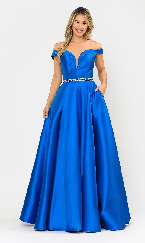 Women's Transitional Garments Seasonal Trend Off-the-Shoulder Long Prom Gown with Pockets 8686