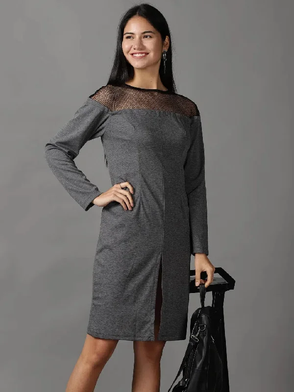 Women's Fashion-Forward Apparel Exquisite Craftsmanship Women's Grey Solid Bodycon Dress-DQ-17-174-F-Grey