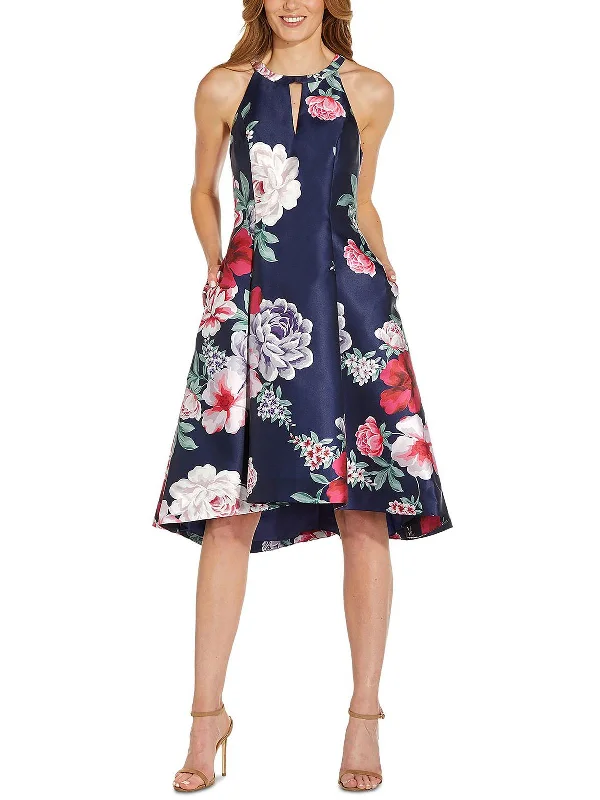 Women's Stylish Professional Apparel Casual Elegance Womens Floral Satin Midi Fit & Flare Dress