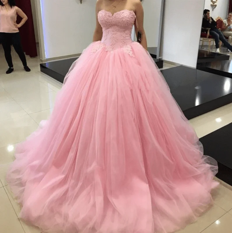 Sustainable Women's Apparel Casual Elegance Lace Pink Quince Dress Bodice Strapless Tulle Ball Gown Wedding Dress