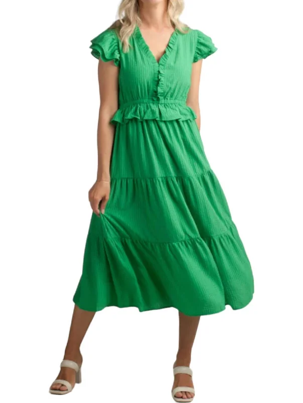 Women's Contemporary Clothing Great Deals On Ethnic Cultural Wear Textured Tiered Midi Dress In Kelly Green