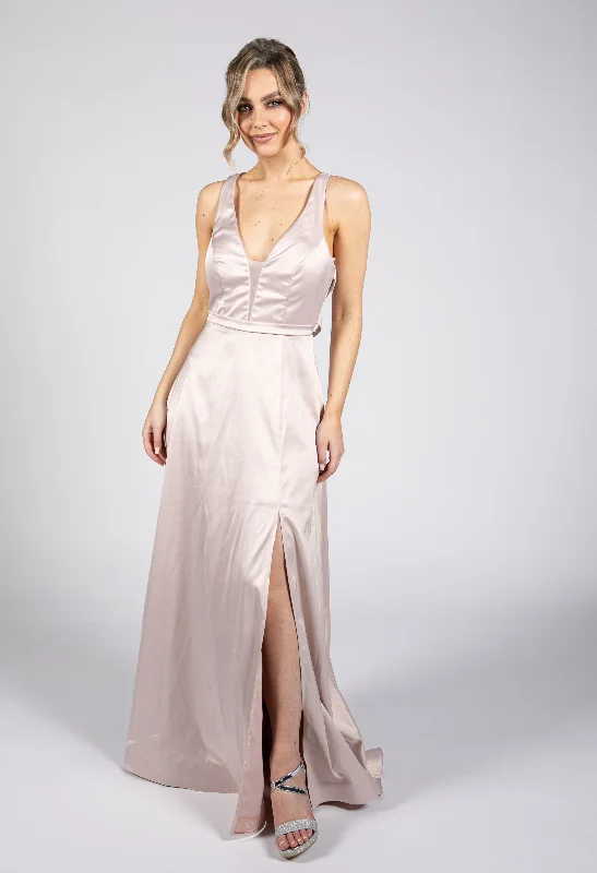 Women's Seasonal Attire Polished Finish Blush Satin Ballgown