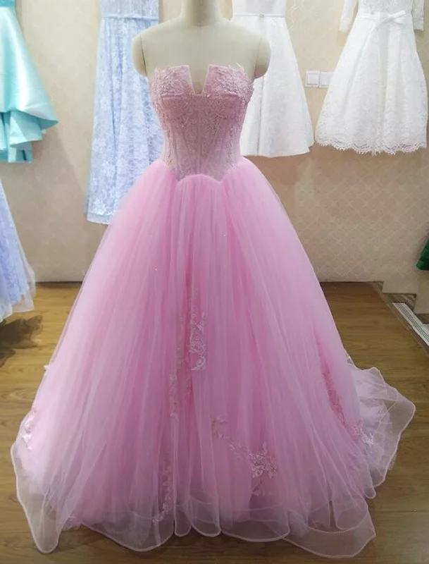 Women's Trendy Clothes Effortless Comfort Prom Dresses Beautiful Pink Tulle Ball Gown Party Dress, Long Sweet 16 Dress   cg18856