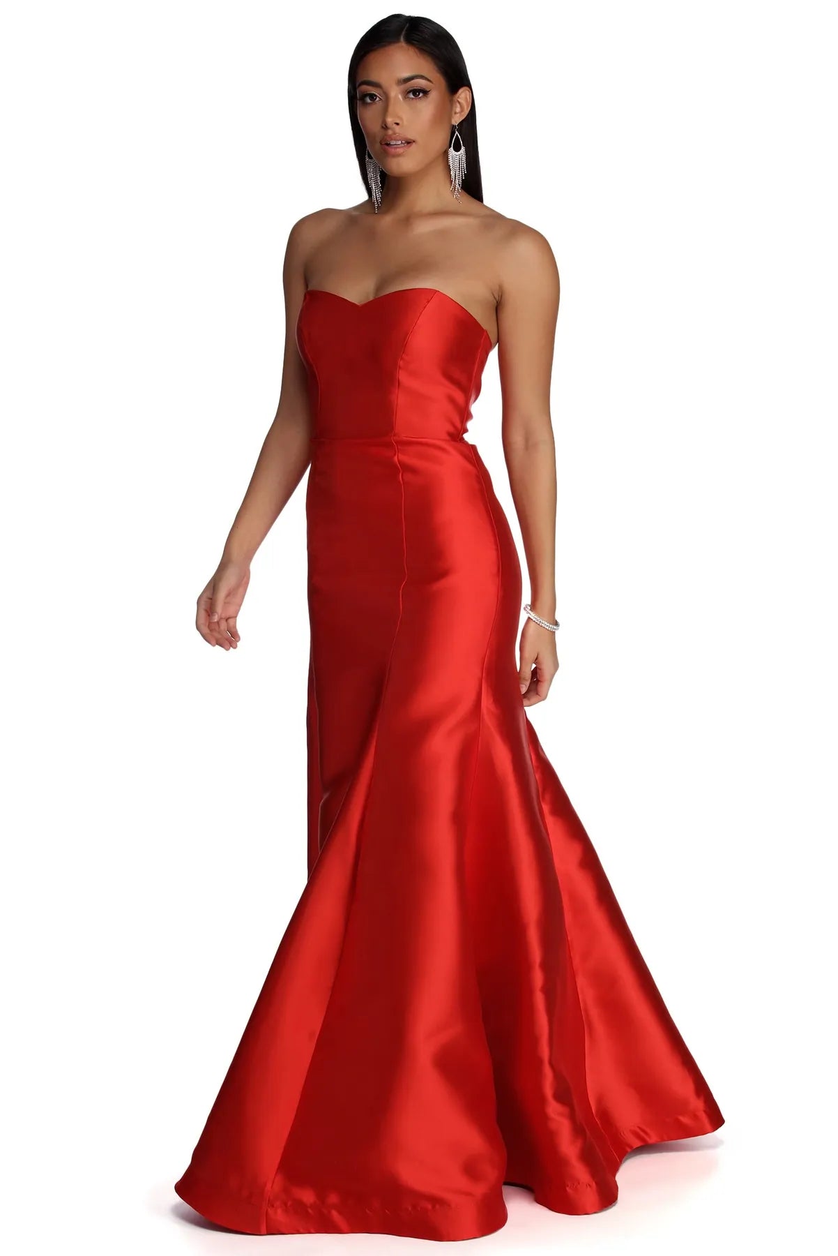 Women's Trendy Clothing Contemporary Chic Sarah Formal Satin Trumpet Dress