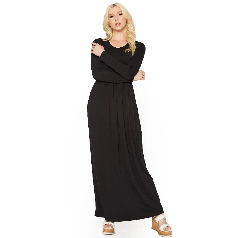 Women's Seasonal Attire Today Only Women's Basic Long Sleeve Fit & Flare Maxi Dress