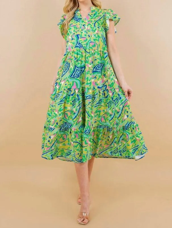 Women's Party Outfit Effortless Style As It Was Midi Dress In Green