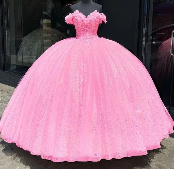 Women's Stylish Casual Garments Vintage Elegance Glitter Off The Shoulder Ball Gown Sweet 16 Dress  Y4488