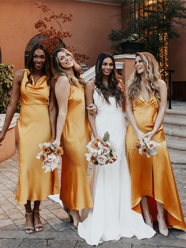 Women's Clothes For Work Events Dreamy Draping Mismatched Long Bridesmaid Dresses, Popular 2022 Bridesmaid Dresses, Affordable Bridesmaid Dresses