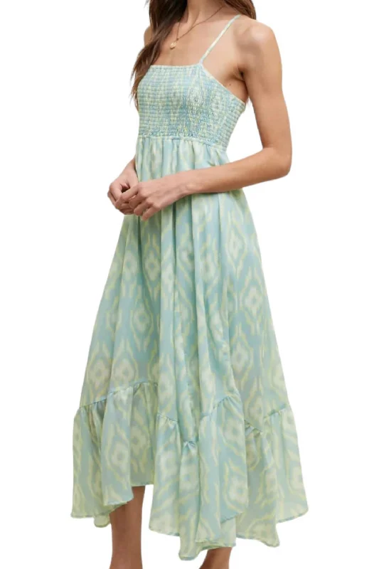 Women's Holiday Clothing Weekend Special Abstract Print Midi Dress In Sage/lemon